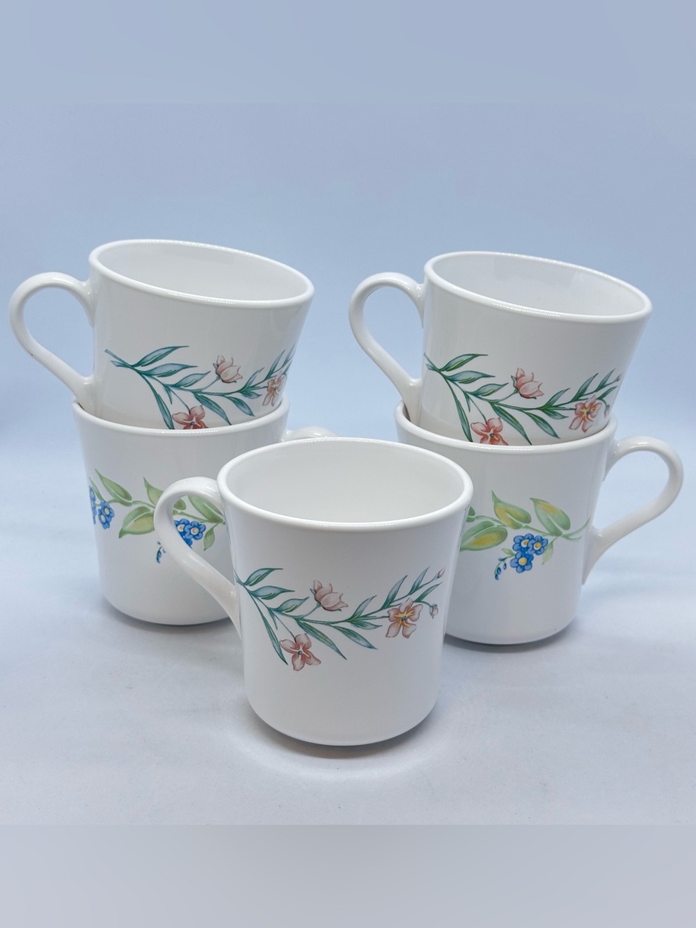 Set/5 Vintage Corelle Corning Ware My Garden Coffee Mugs Cups Two-Sided Floral